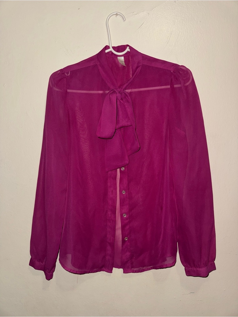 American Apparel Sheer Tie-Neck Blouse - Fuchsia